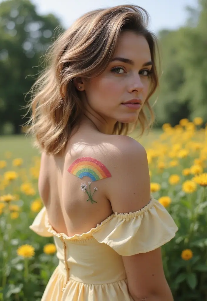 30 Dandelion Tattoo on Shoulder Ideas That Inspire Freedom - 20. Dandelion with a Rainbow