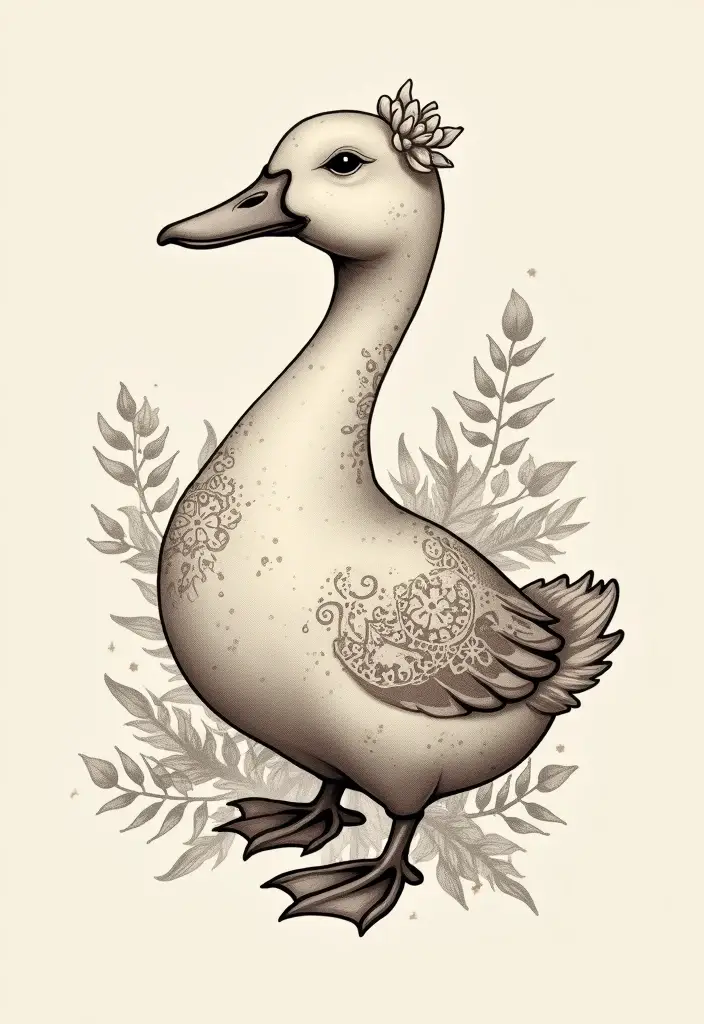 30 Duck Tattoo Meaning and Creative Designs - 20. Whimsy and Elegance