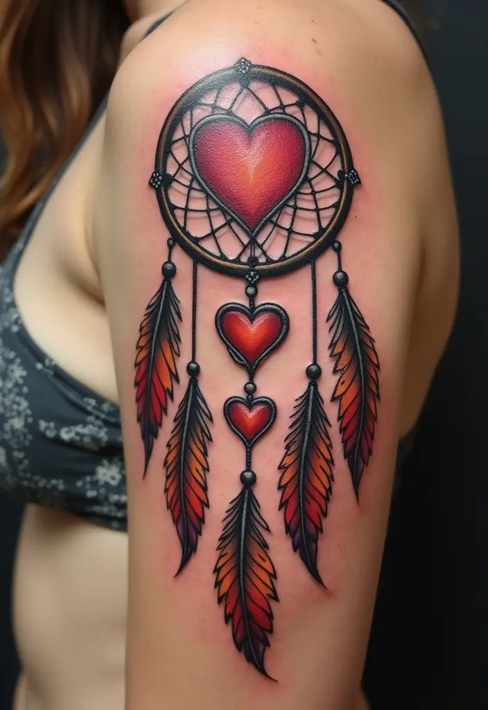 30 Eternal Love Tattoo Designs for Lasting Connection - 20. Dreamcatcher with Hearts