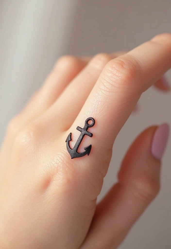 30 Finger Tattoo Ideas for Females That Look Stylish - 20. Small Anchor