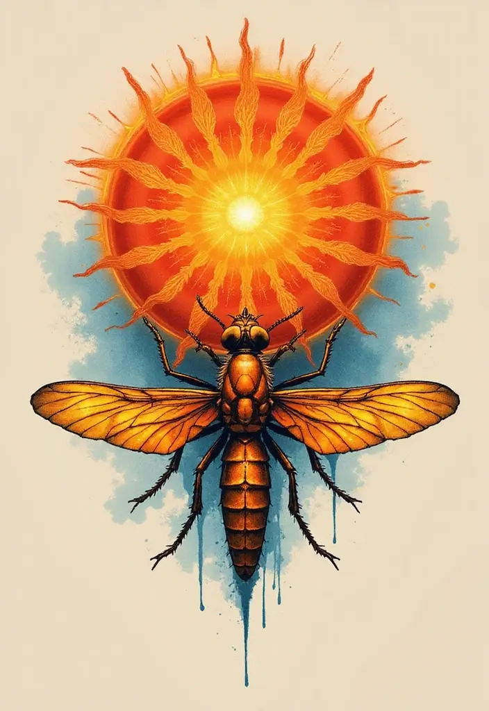 30 Firefly Tattoo Designs That Glow with Meaning - 20. Firefly and Sun