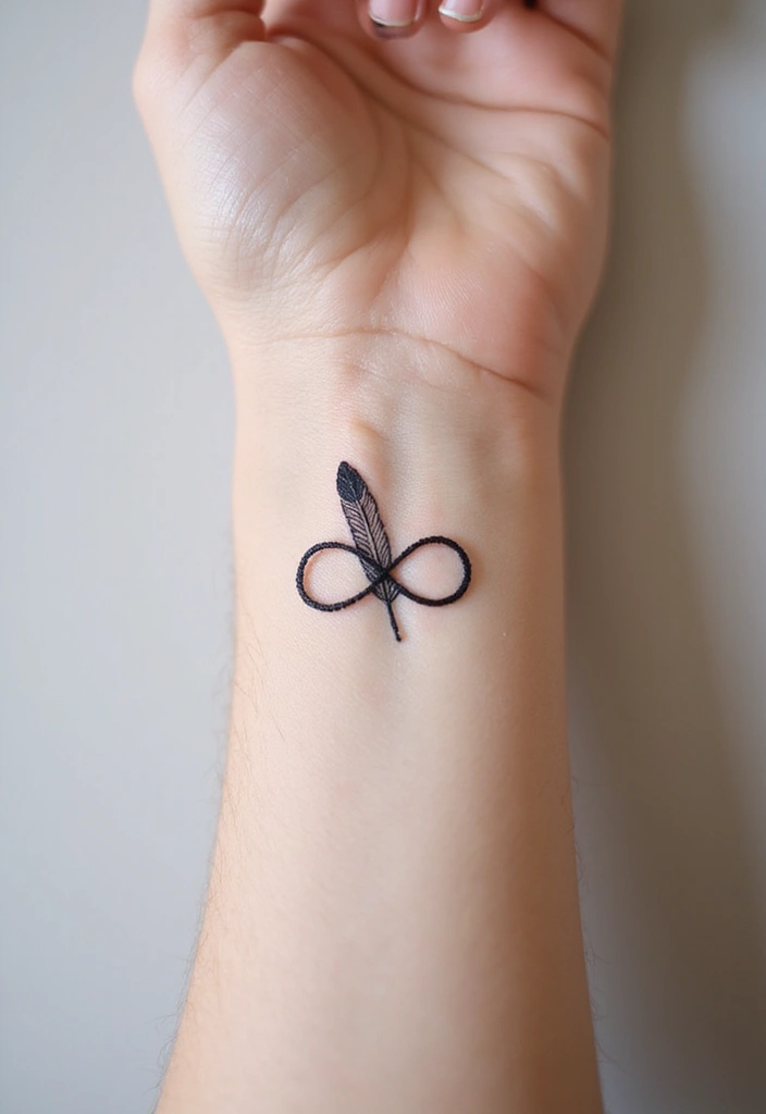 30 Infinity Friendship Tattoo Ideas for Everlasting Bonds - 20. Infinity with a Feather