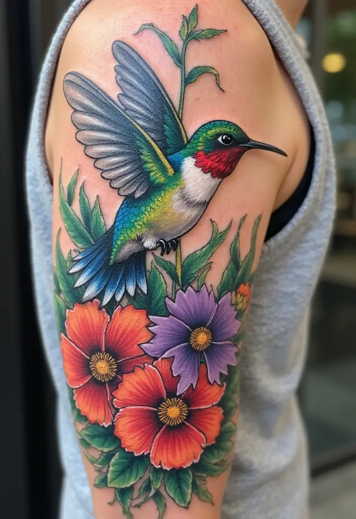 30 Japanese Sleeve Tattoo Designs for Bold Ink Lovers - 20. Beautiful Hummingbirds