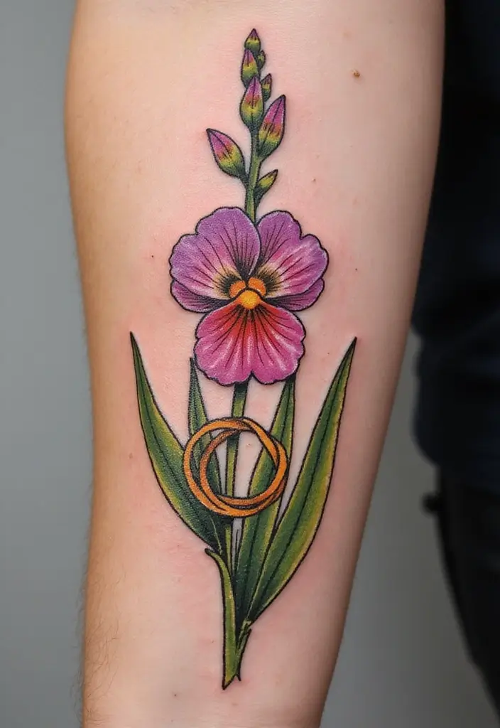 30 Larkspur Tattoo Designs Inspired by Birth Flowers - 20. Larkspur with a Meaningful Symbol
