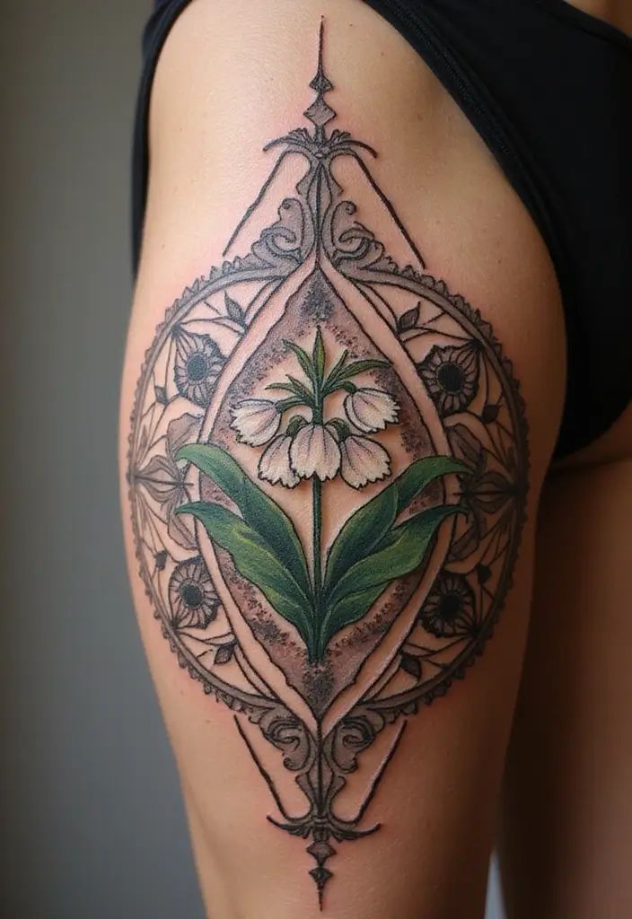 30 Lily of the Valley Tattoo Meaning and Design Ideas - 20. Floral Mandalas