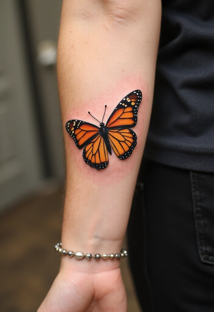 30 Monarch Butterfly Tattoo Designs with Deep Symbolism - 20. Monarch Butterfly in Flight
