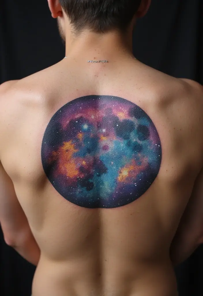 30 Moon Tattoos for Men That Radiate Power and Mystery - 20. Cosmic Moon Tattoo
