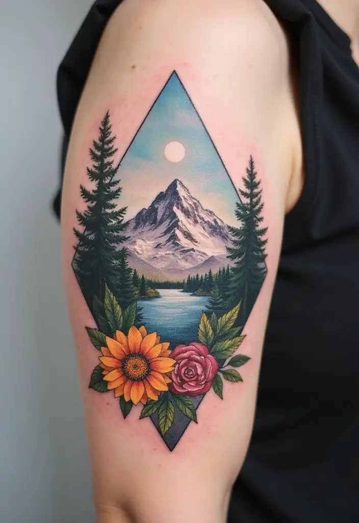 30 Mountain Tattoos for Men That Capture Adventure Spirit - 20. Seasonal Mountain Tattoos