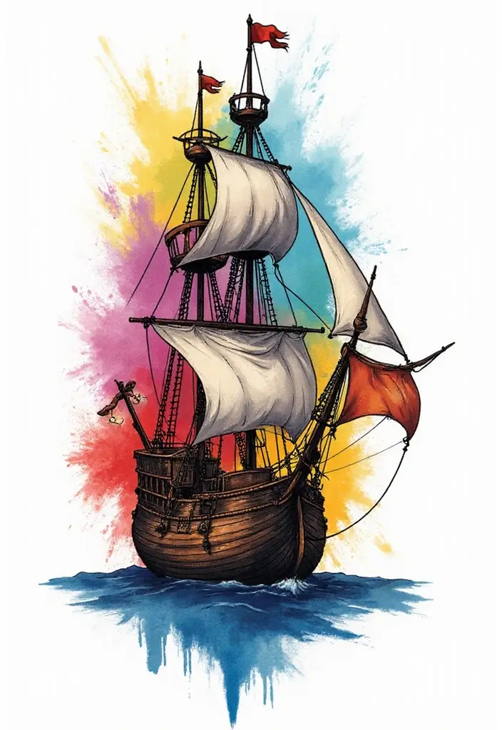 30 Pirate Ship Tattoo Designs for Ocean Lovers - 20. Abstract Pirate Ship Tattoo