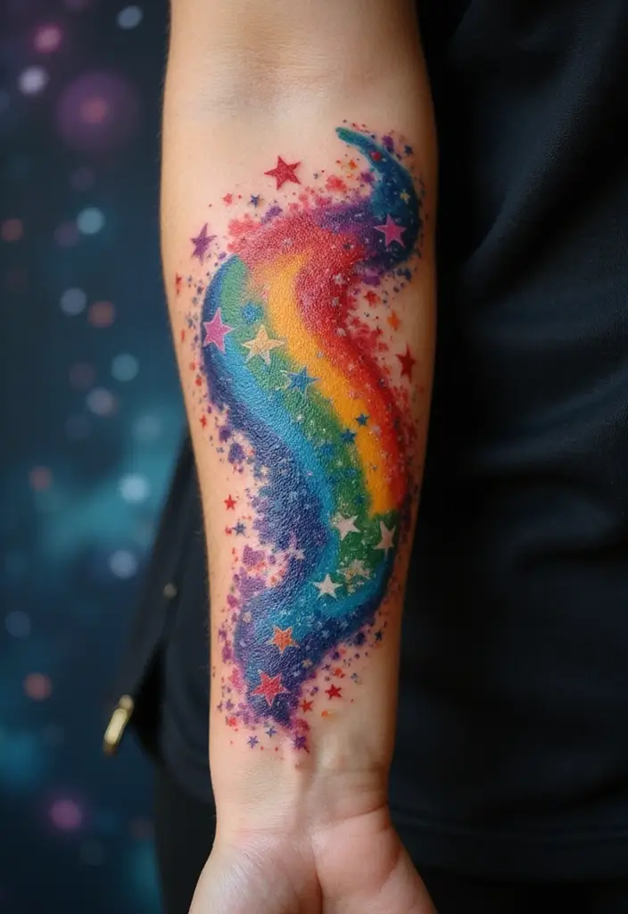 30 Rainbow Tattoo Ideas Full of Color and Meaning - 20. Rainbow Galaxy Tattoo
