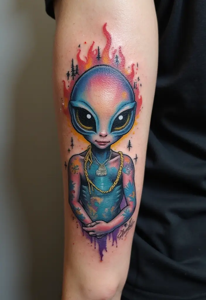 30 Realistic Alien Tattoo Inspirations That Look Out of This World - 20. Alien Music Themes