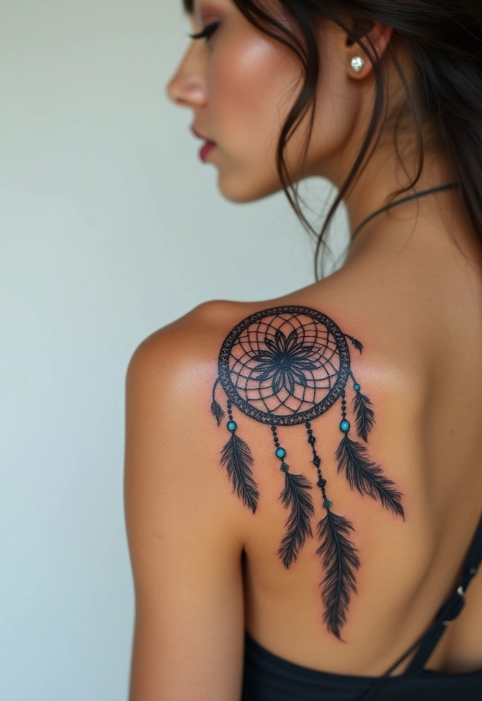 30 Shoulder and Back Tattoos for Women That Look Stunning - 20. Dreamcatchers