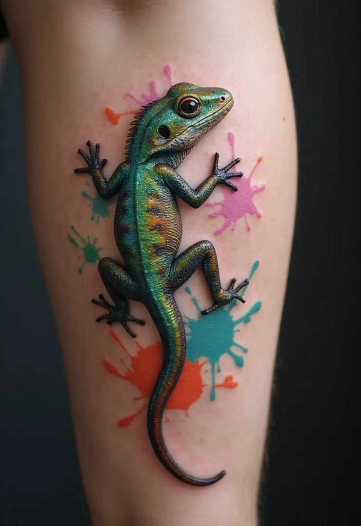 30 Small Lizard Tattoo Designs That Look Unique - 20. Lizard with Abstract Colors