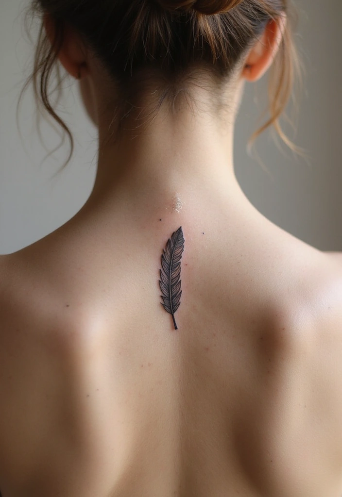 30 Spiritual Neck Tattoos with Deep Symbolism - 20. The Feather