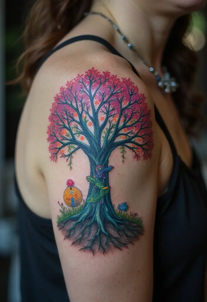 30 Tree on Shoulder Tattoo Ideas That Look Stunning - 20. Fantasy Tree