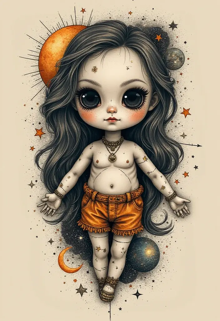 30 Voodoo Doll Tattoos with Dark and Mysterious Designs - 20. Celestial Voodoo Dolls