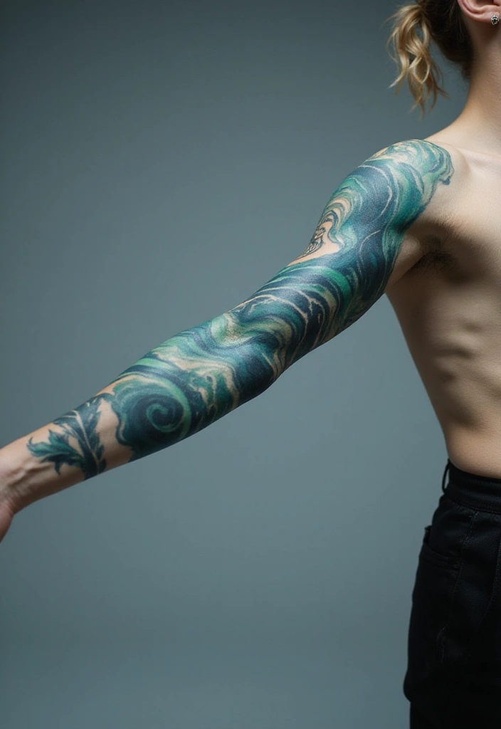 30 Water Tattoo Sleeve Ideas Full of Fluid Motion - 20. Rippling Water Surface