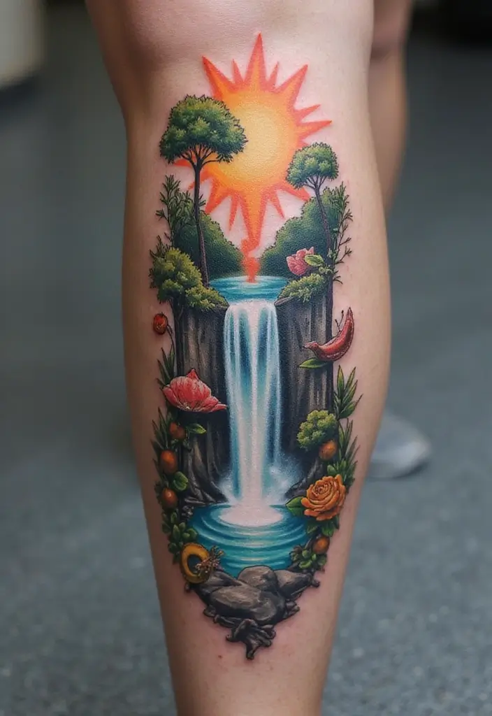 30 Waterfall Tattoos That Flow with Beauty - 20. Surreal Waterfalls