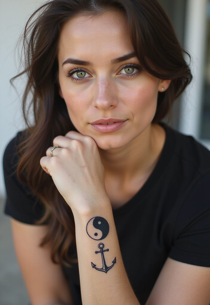 30 Yin Yang Wrist Tattoo Ideas for Balance and Harmony 20 30 Yin Yang Wrist Tattoo Ideas for Balance and Harmony - 20. Yin Yang with Anchor