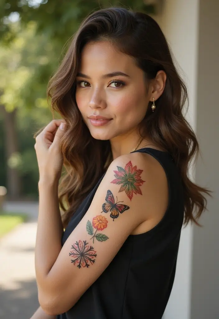 30 Arm Tattoos for Women with Stylish and Bold Looks - 21. Seasonal Tattoos