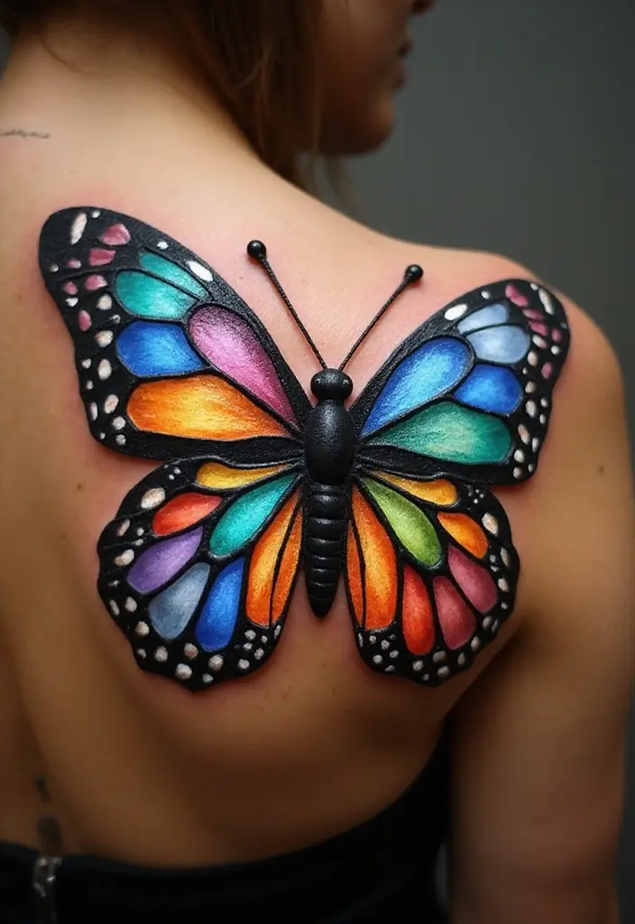 30 Butterfly Tattoos on Shoulder for Graceful Inspiration - 21. Stained Glass Butterflies
