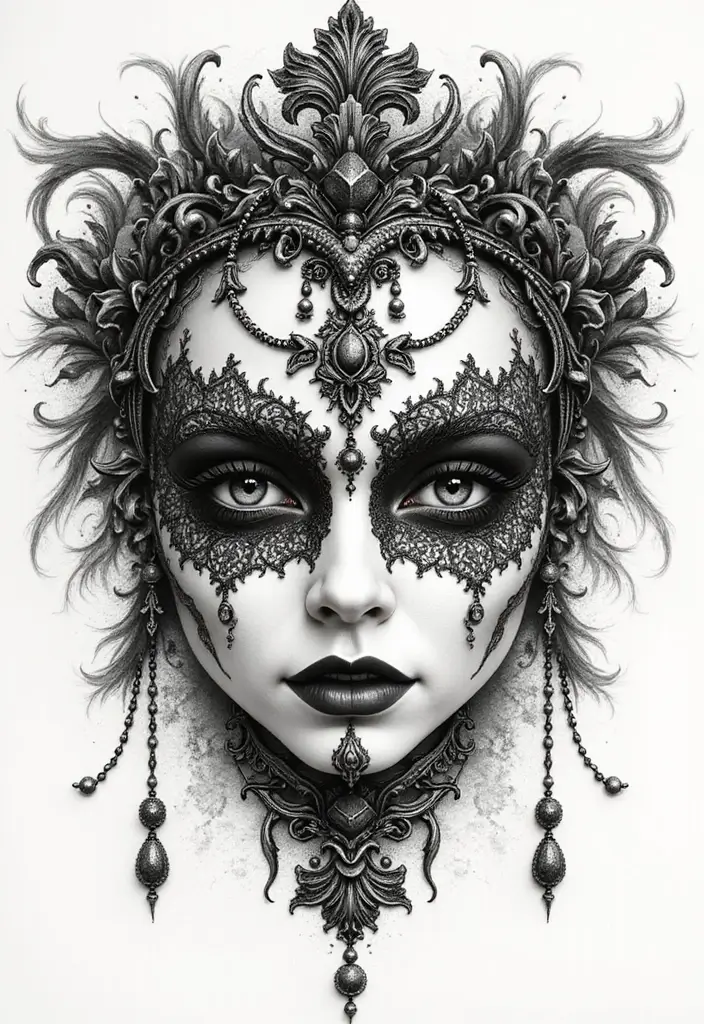 30 Dark Gothic Tattoos with Mysterious and Edgy Aesthetics - 21. The Gothic Mask