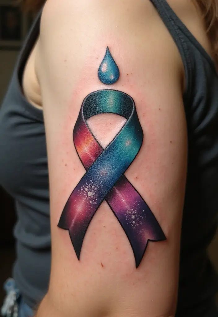 30 Empty Teardrop Tattoo Meaning and Design Ideas - 22. Teardrop with a Ribbon