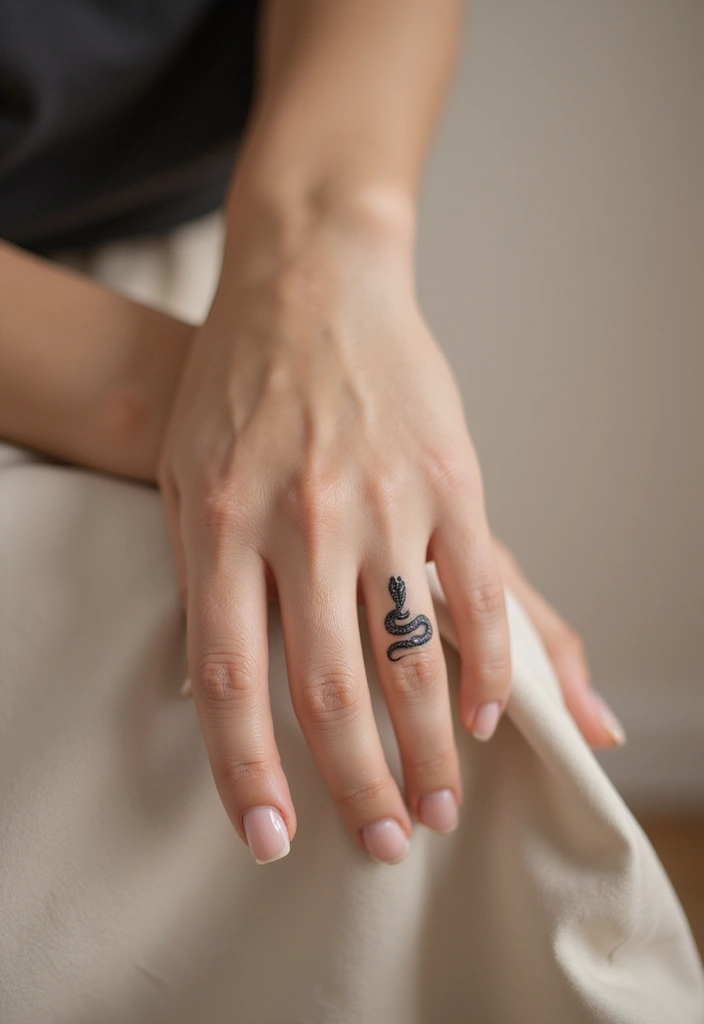 30 Finger Tattoo Ideas for Females That Look Stylish - 21. Minimalist Snake