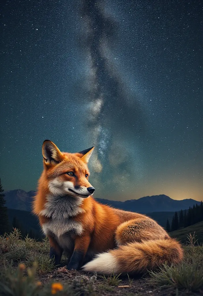 30 Fox Tattoos for Women That Highlight Feminine Energy - 21. Fox and Starry Night Tattoo