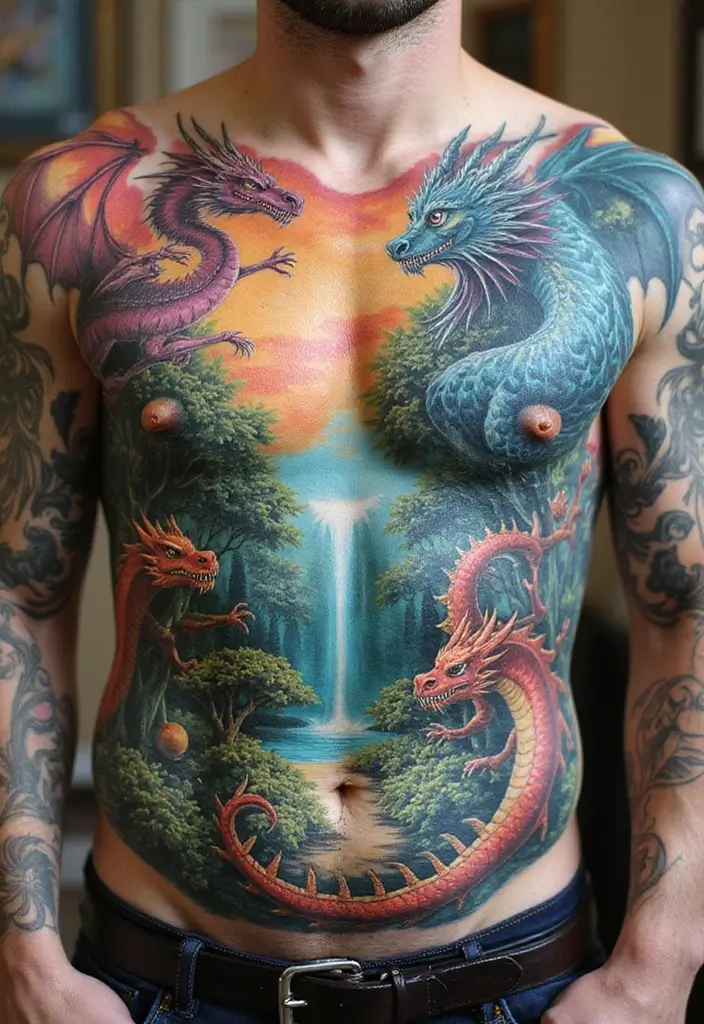 30 Full Chest Tattoos for Men with Powerful Visual Impact - 21. Fantasy Realms