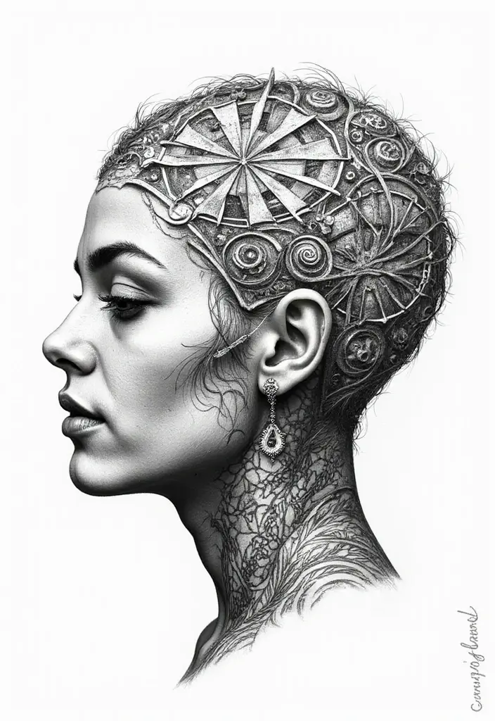 30 Geometric Head Tattoo Ideas for Bold Expression - 21. Layered Designs