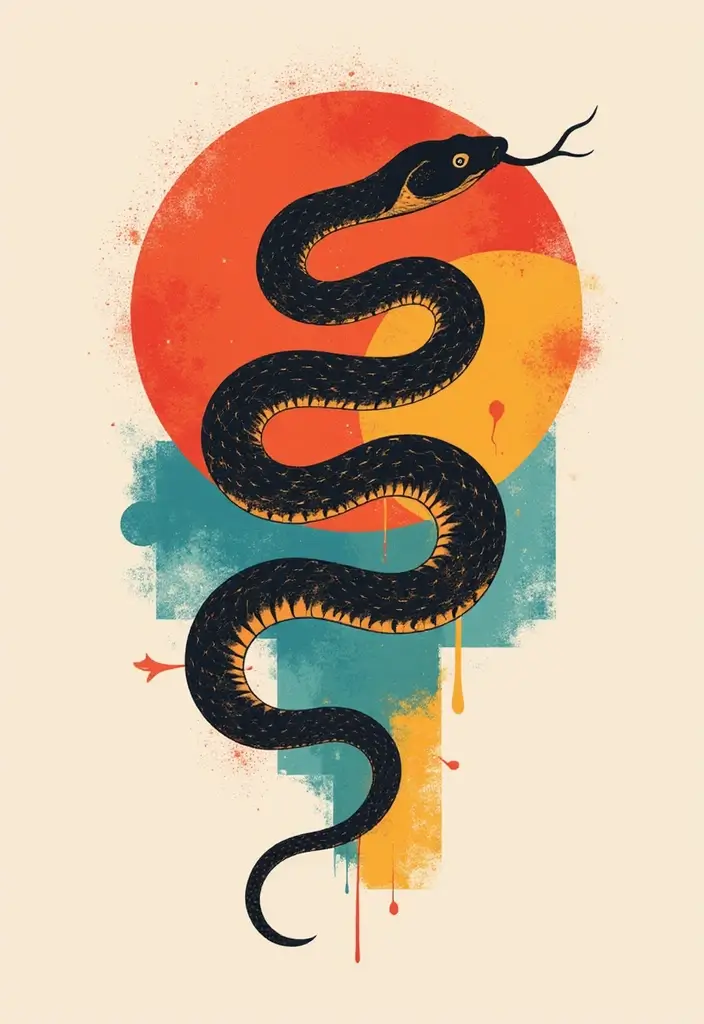 30 Geometric Snake Tattoo Ideas with Unique Patterns - 21. Minimalist Snake with Color Blocks