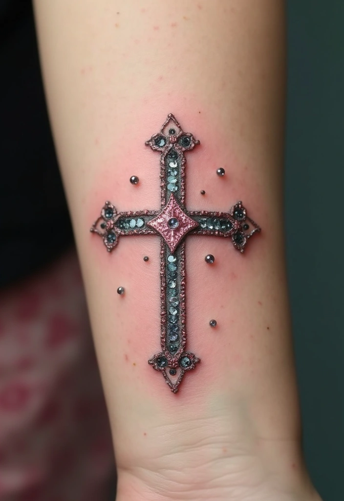 30 Hand Cross Tattoos That Blend Faith and Style - 21. Cross with Sparkles