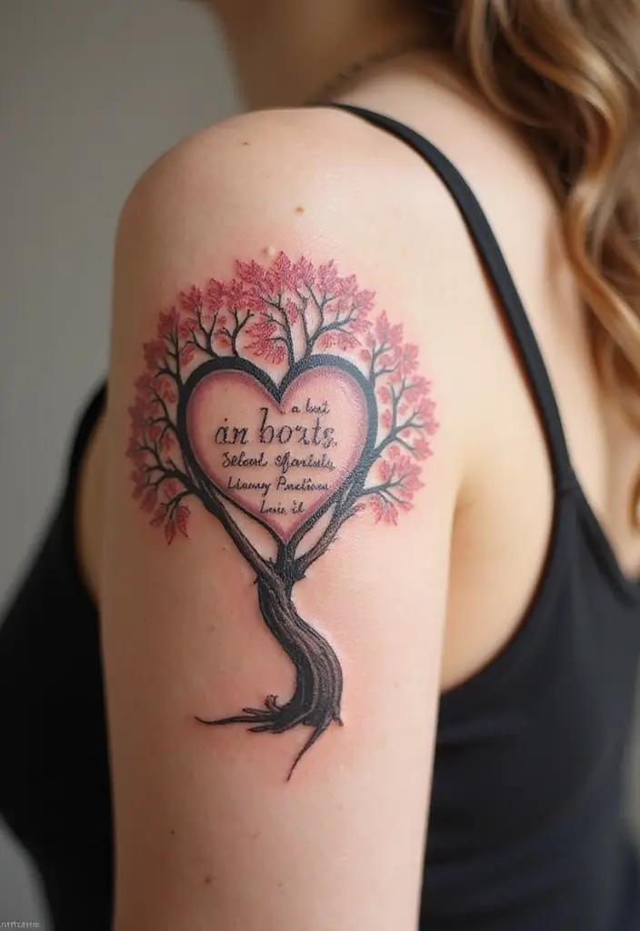 30 Heart Tattoos with Names to Celebrate Love and Bonds - 21. Heart with a Family Tree and Name