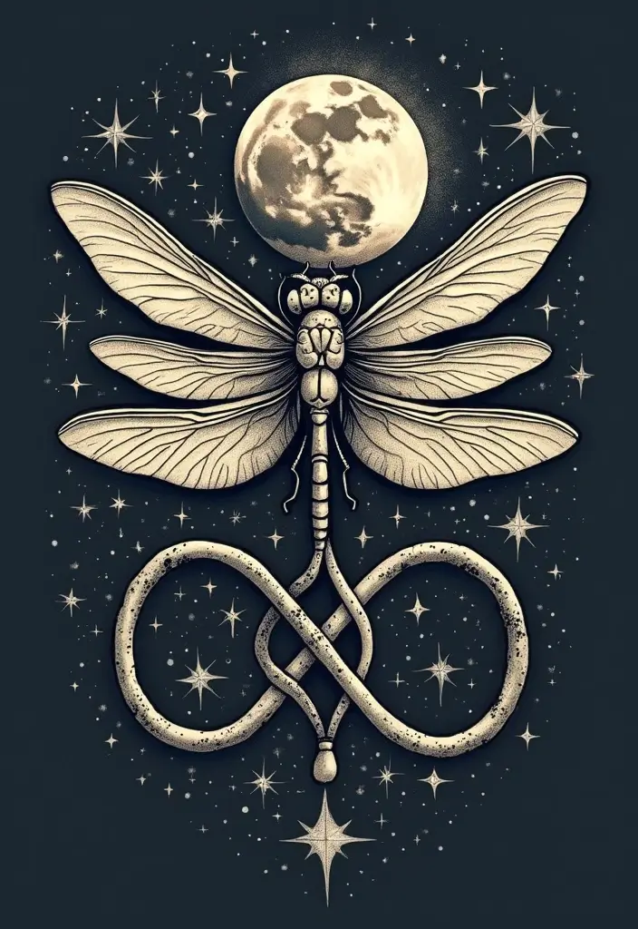 30 Infinity Dragonfly Tattoo Designs with Meaning - 21. Celestial Harmony Dragonfly