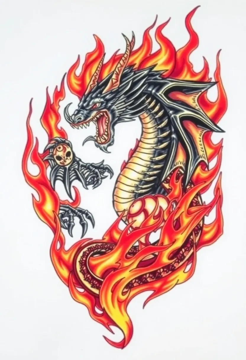 30 Japanese Dragon Tattoos That Showcase Power and Elegance - 21. The Dragon in Flames: Passion and Power