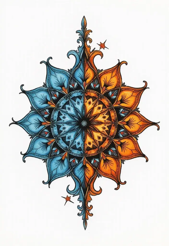 30 Mandala Tattoo Ideas with Spiritual and Geometric Beauty - 21. Split Mandala Design