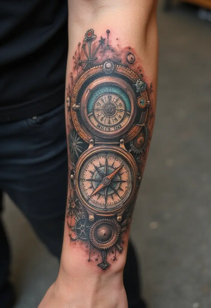 30 Futuristic Mech Tattoo Inspirations for Sci-Fi Fans - 21. Mech Compass Tattoo