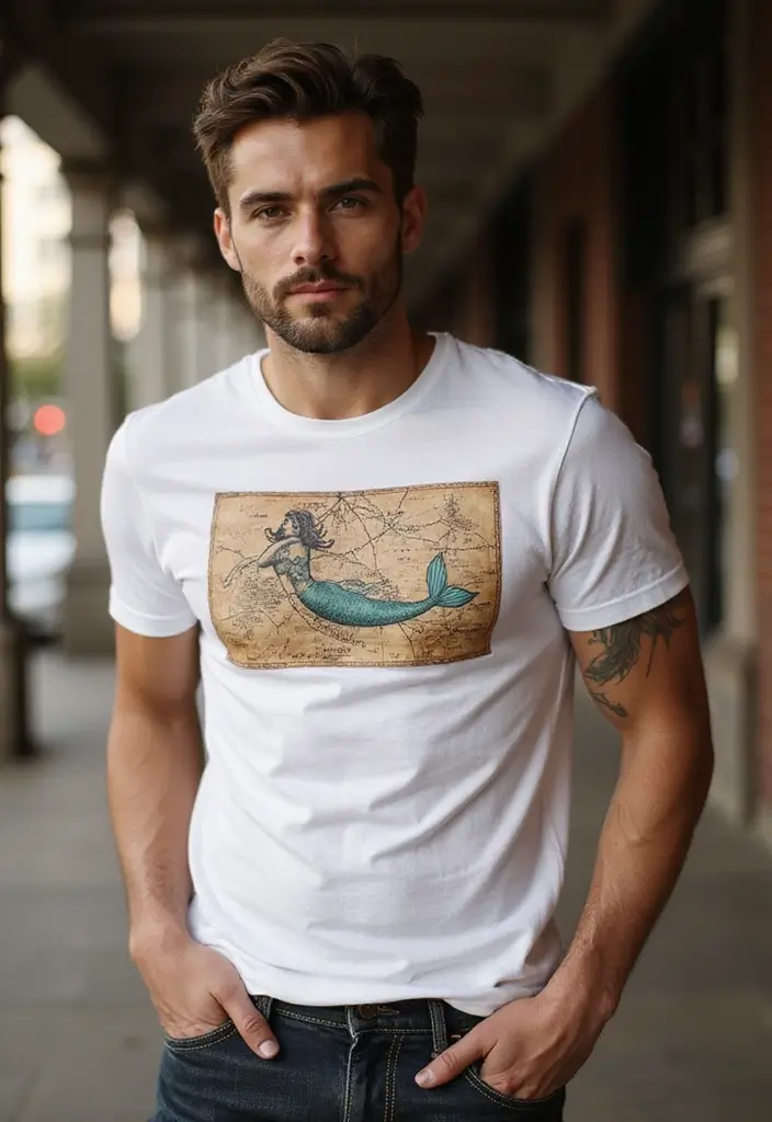 30 Creative Mermaid Tattoos for Men with Ocean Spirit - 21. Vintage Map Mermaid