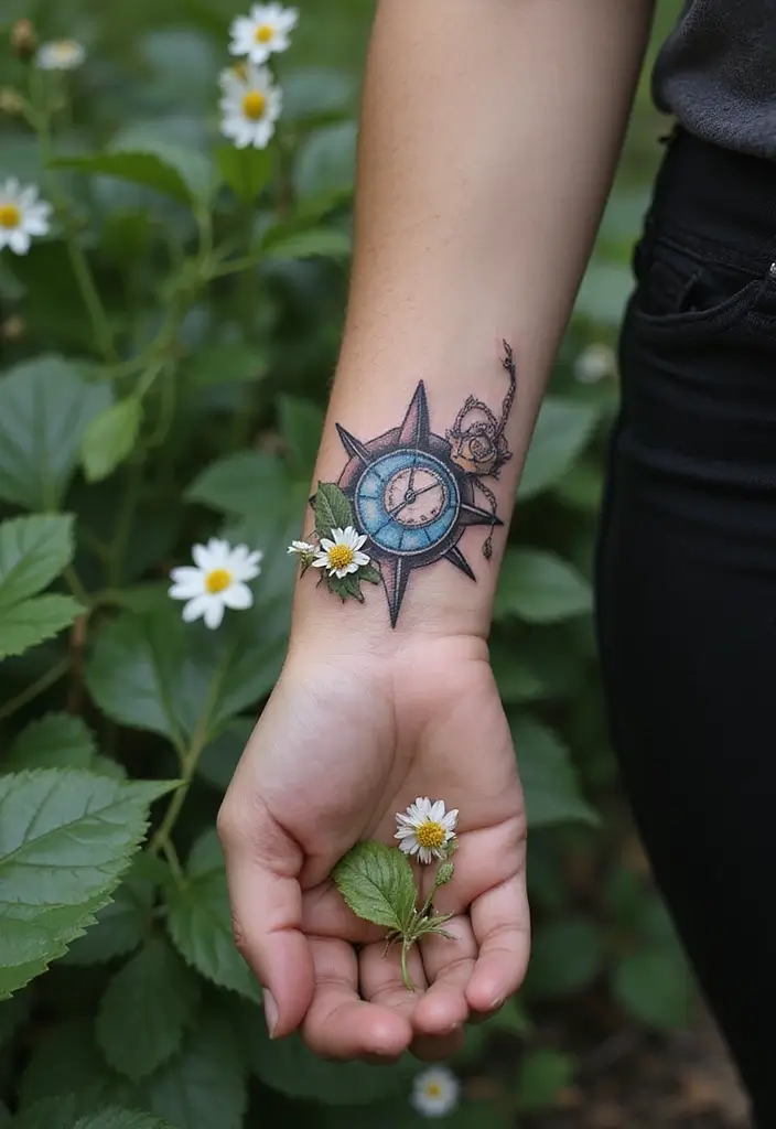 30 Nautical Star Tattoos for Classic Sailor Style - 21. Nautical Star with a Clock