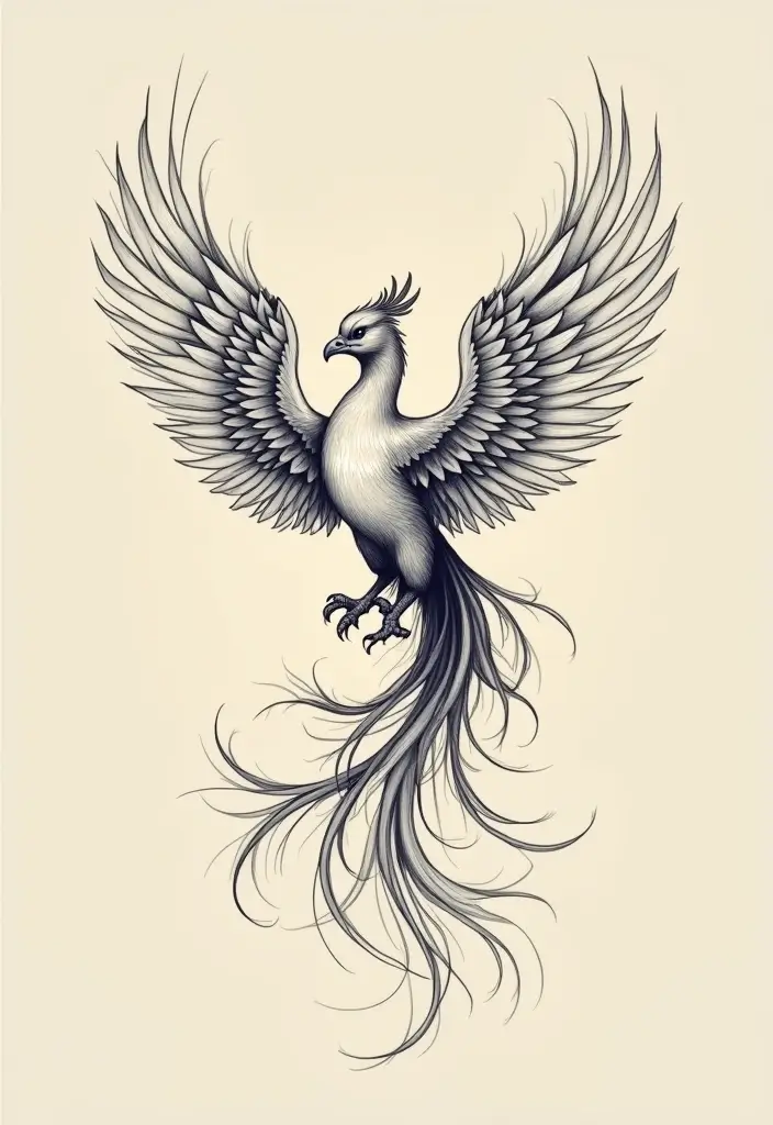 30 Phoenix Reborn Tattoo Designs with Deep Meanings - 21. Elegant Line Art Phoenix