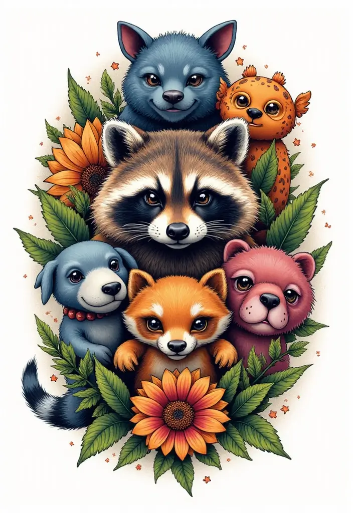 30 Raccoon Tattoo Designs with Clever and Playful Meanings - 21. The Spirit of Unity