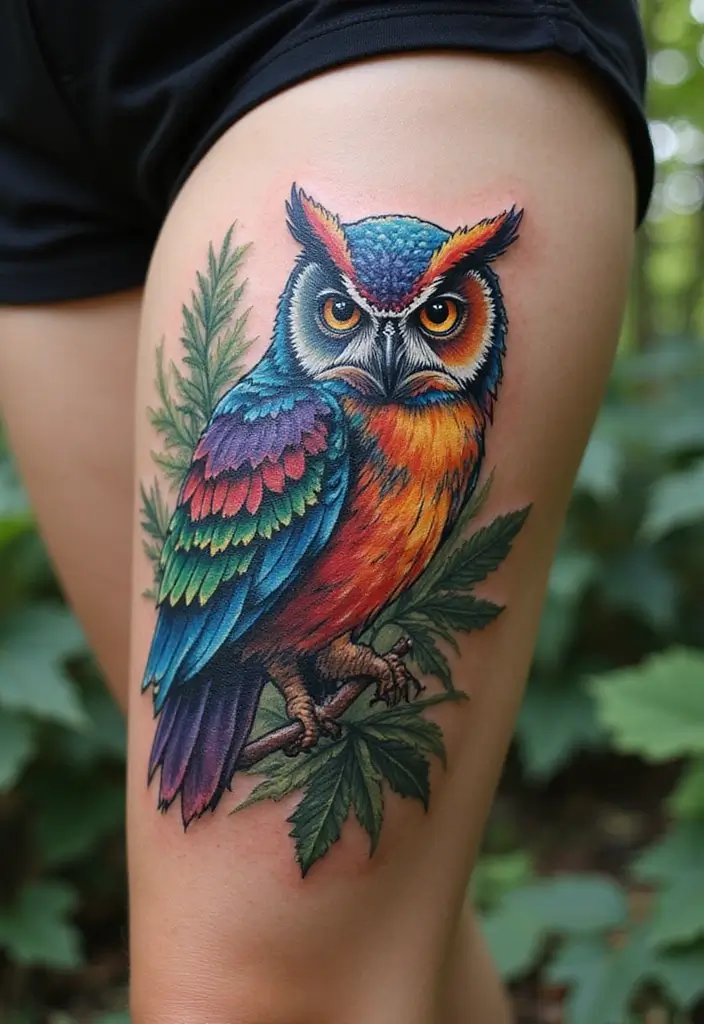 30 Rainbow Tattoo Ideas Full of Color and Meaning - 21. Rainbow Owl Tattoo
