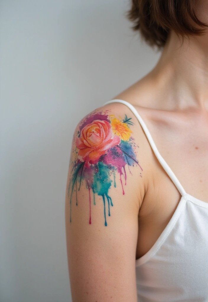30 Shoulder and Back Tattoos for Women That Look Stunning - 21. Watercolor Tattoos