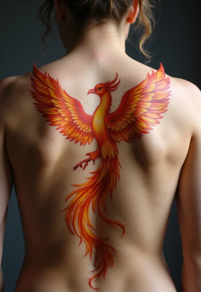 30 Shoulder and Back Tattoos for Guys with Masculine Energy - 21. The Pheonix Rising
