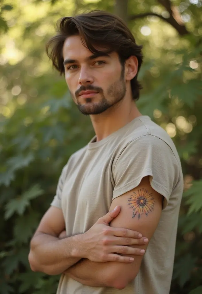 30 Sun Tattoo Men Ideas for Radiant Energy - 21. Sun and Feather Tattoo