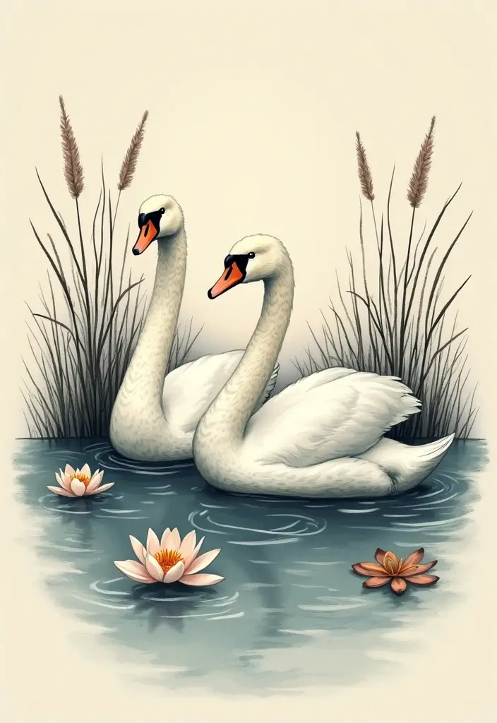 30 Graceful Swan Tattoo Ideas for a Timeless Look - 21. Swans in a Pond