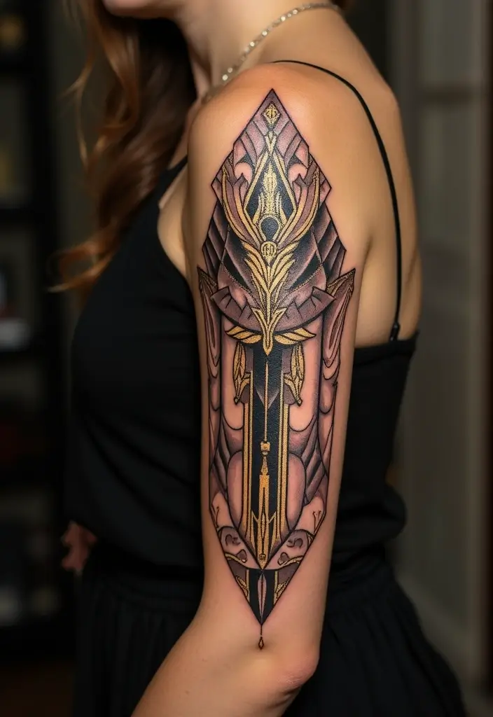 30 Upper Arm Tattoo Ideas for Bold Placement Choices - 21. Art Deco Style