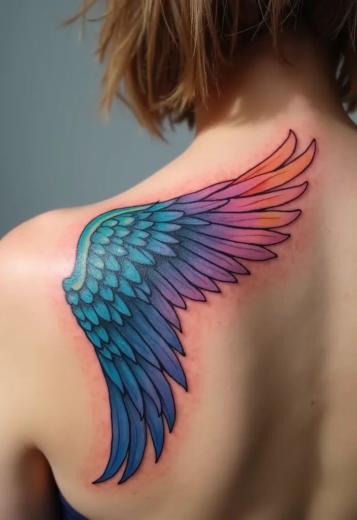30 Shoulder Wing Tattoo Ideas with Angelic Inspiration - 21. Gradient Wing Tattoos