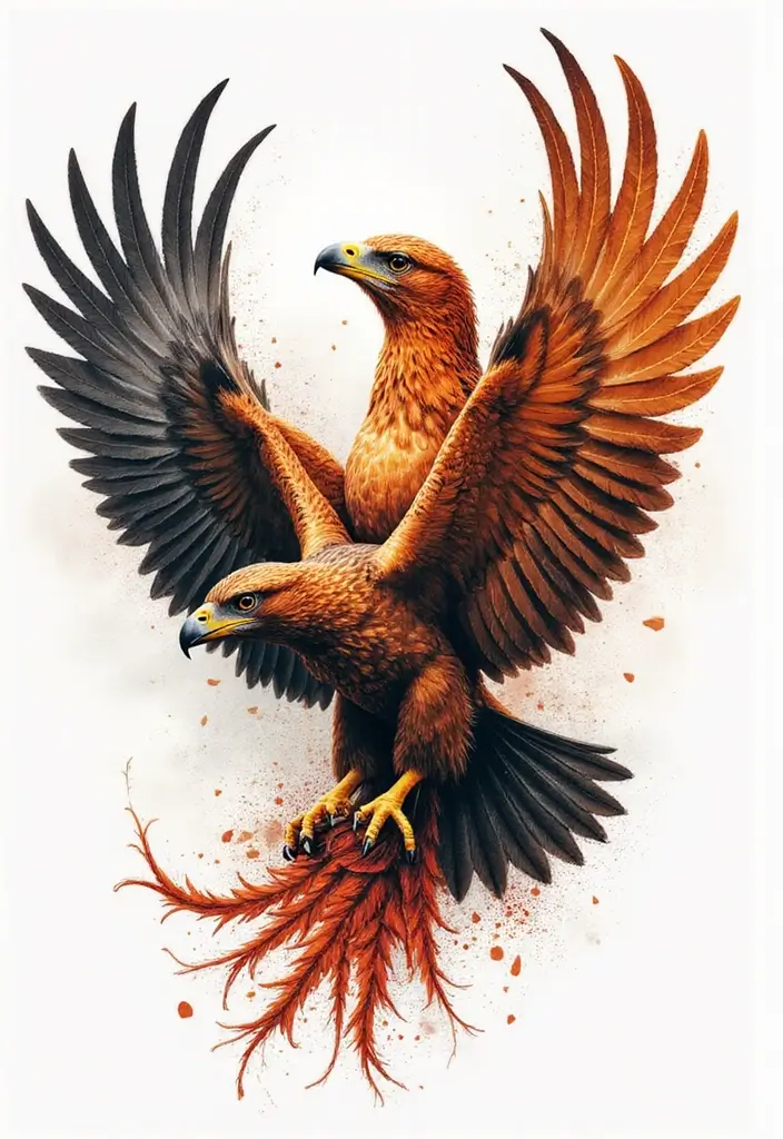 30 Hawk Tattoo Designs That Represent Vision and Strength - 21. Hawk and Phoenix
